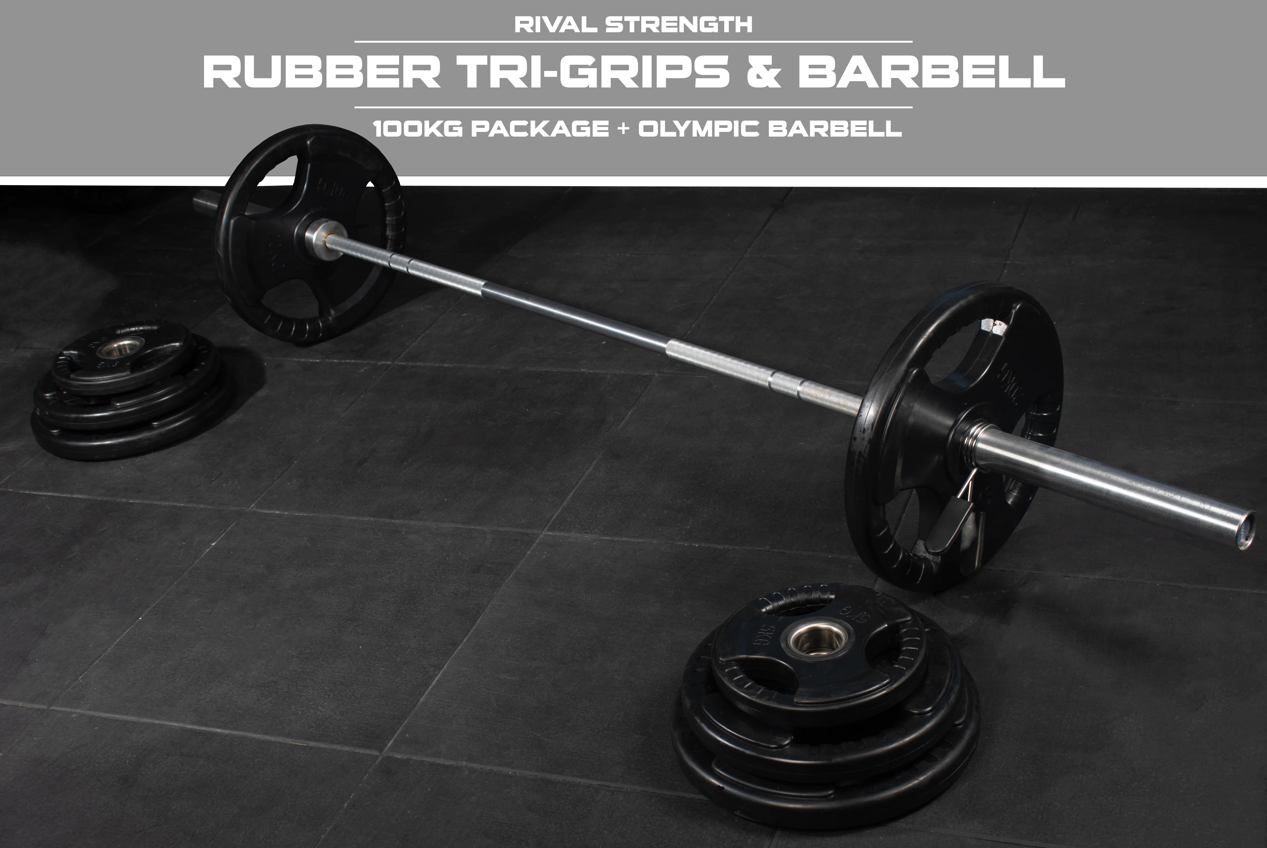Olympic Rubber Tri-Grip Plate and Optional Barbell Sets - Image 3