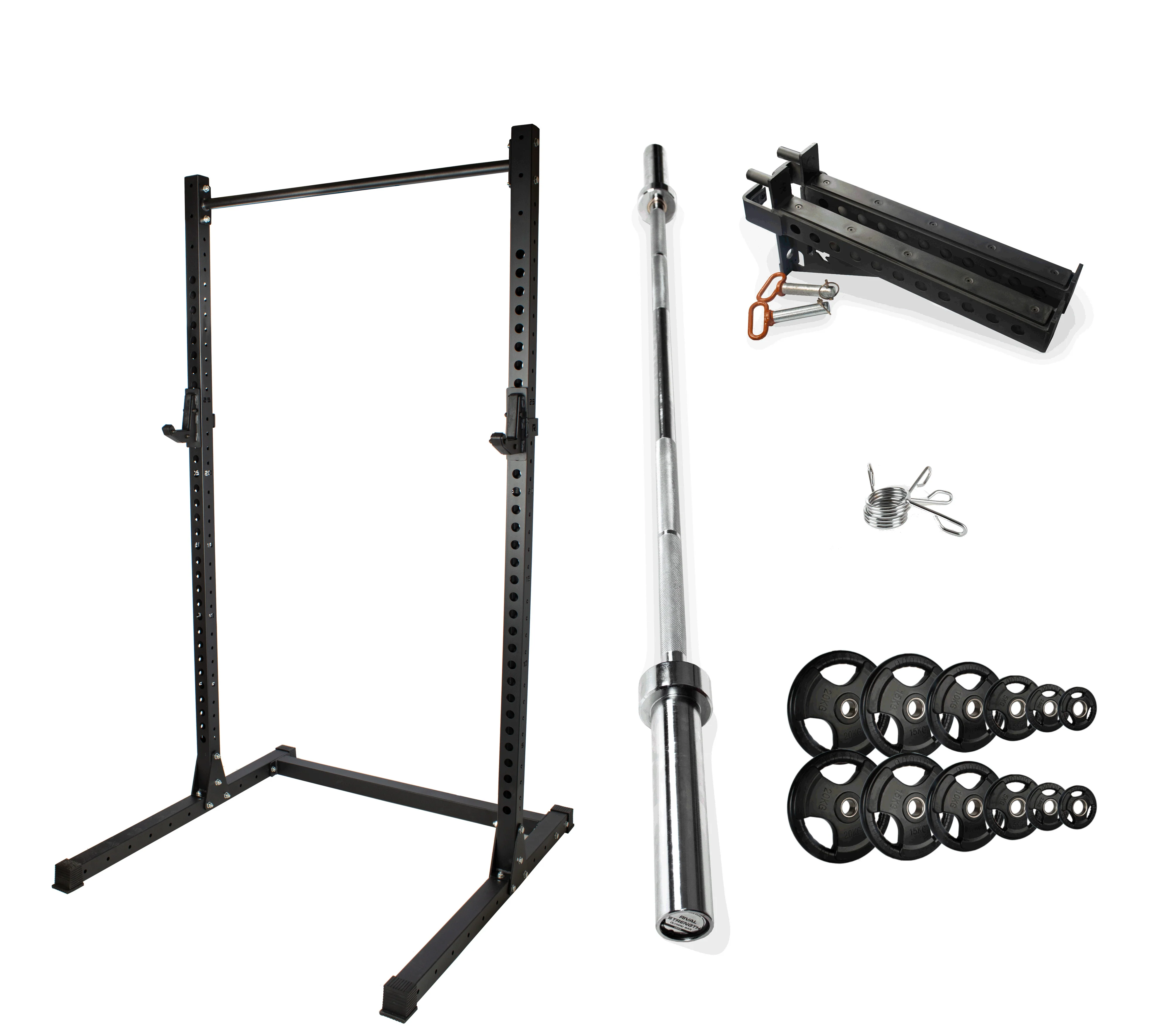Rival J-2 Series Squat Rack with Spotter Arms, Barbell and Tri-Grip Plate Set Bundle - Image 11