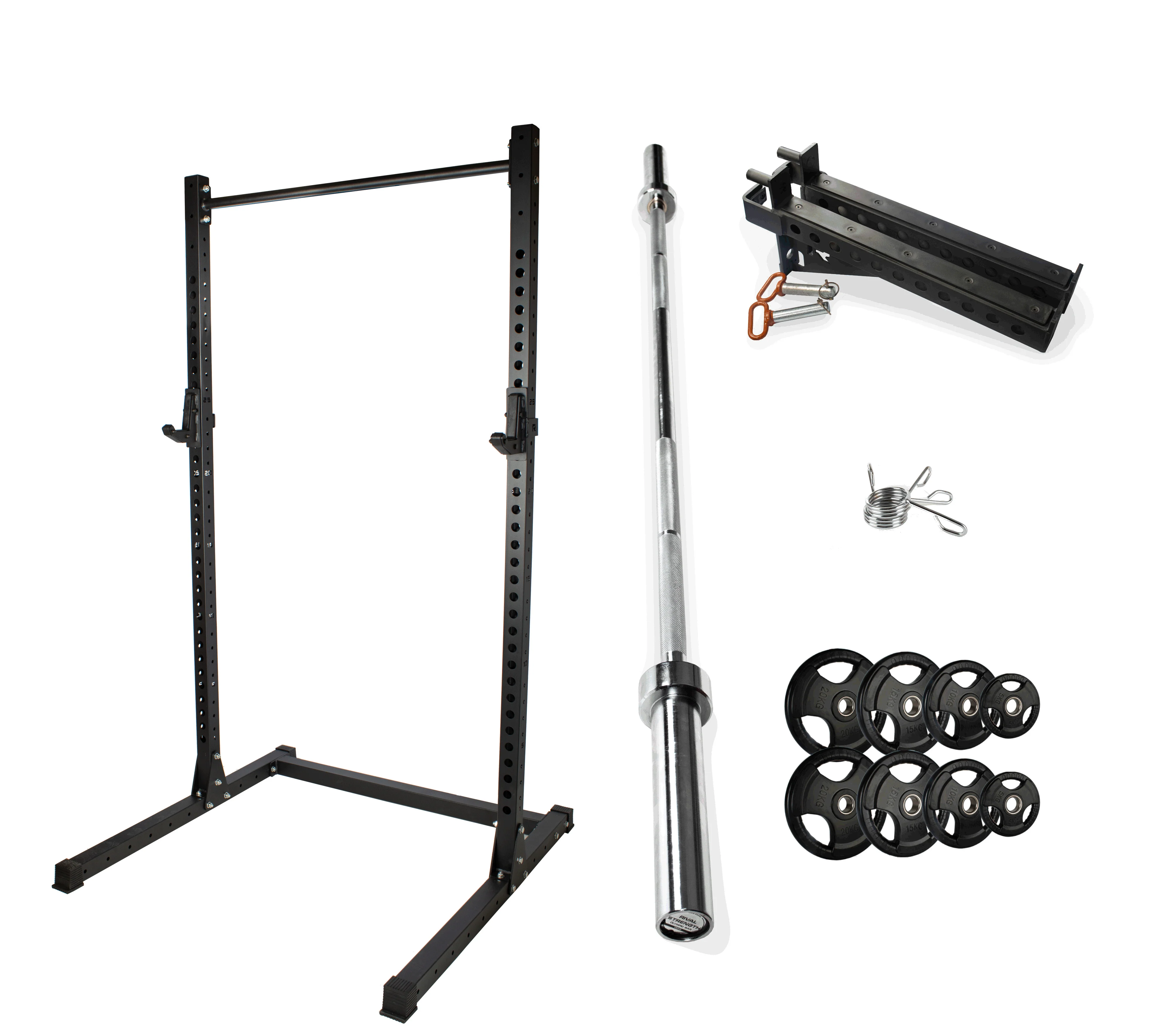 Rival J-2 Series Squat Rack with Spotter Arms, Barbell and Tri-Grip Plate Set Bundle - Image 12