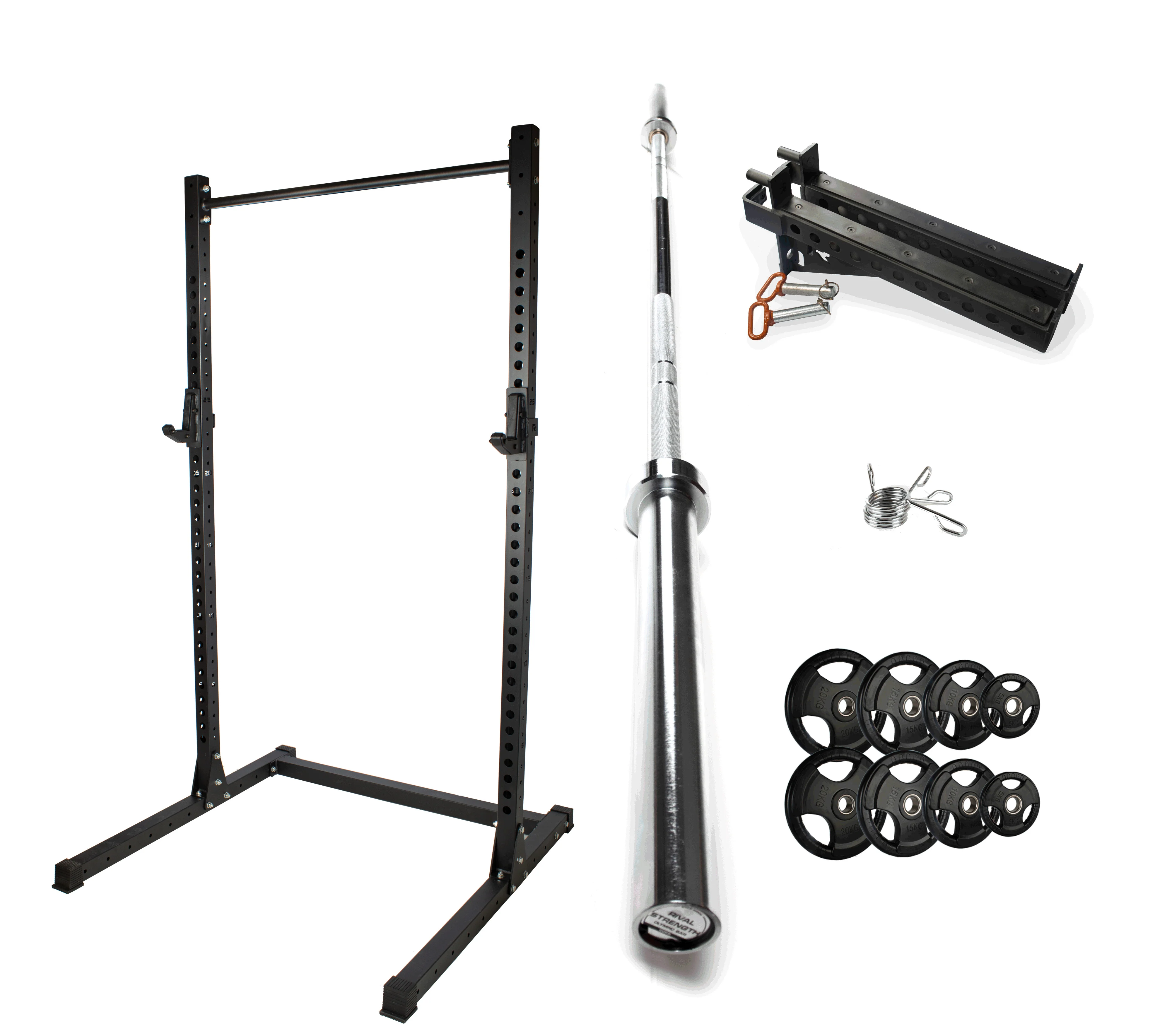 Rival J-2 Series Squat Rack with Spotter Arms, Barbell and Tri-Grip Plate Set Bundle - Image 13