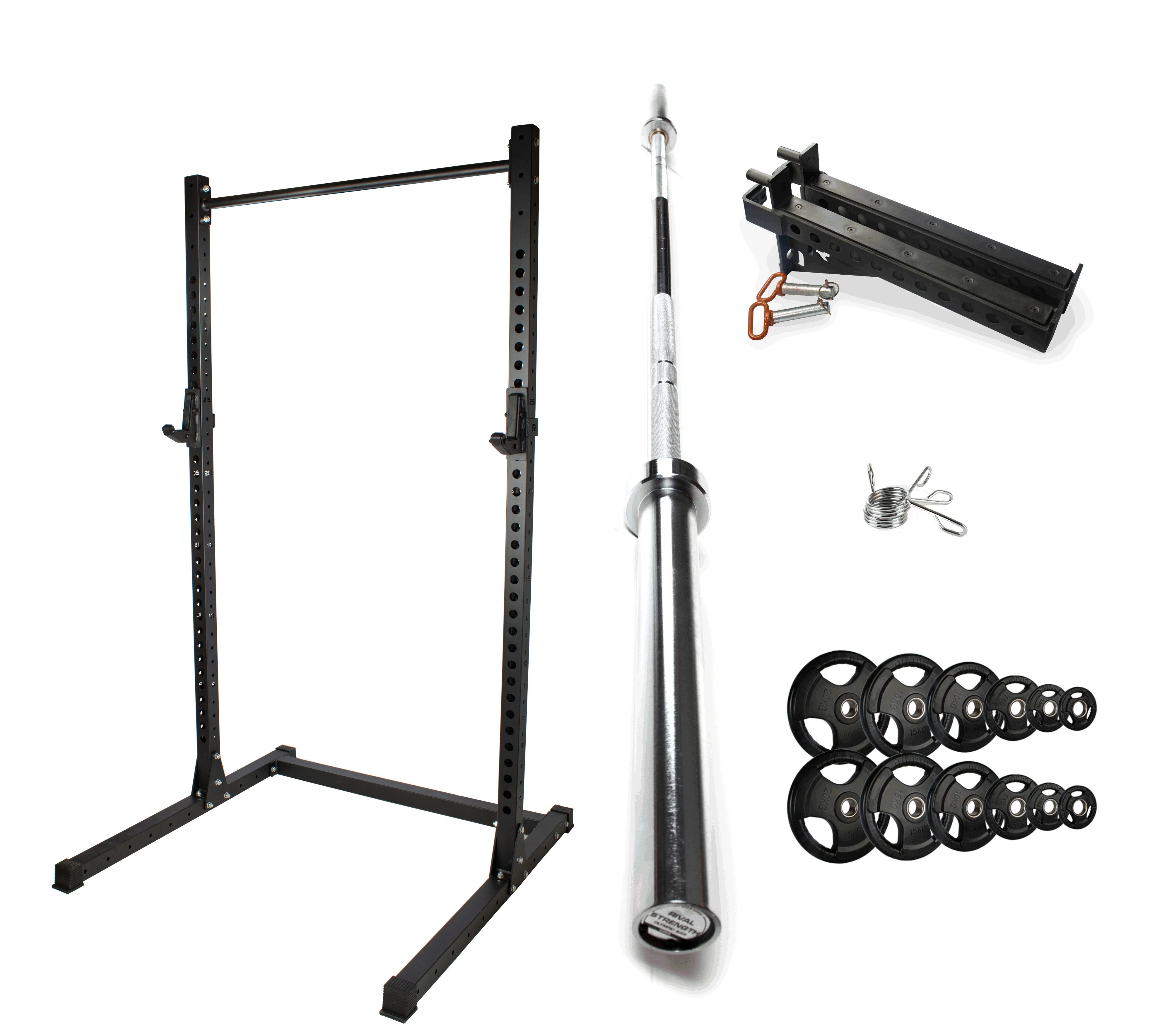 Rival J-2 Series Squat Rack with Spotter Arms, Barbell and Tri-Grip Plate Set Bundle - Image 14