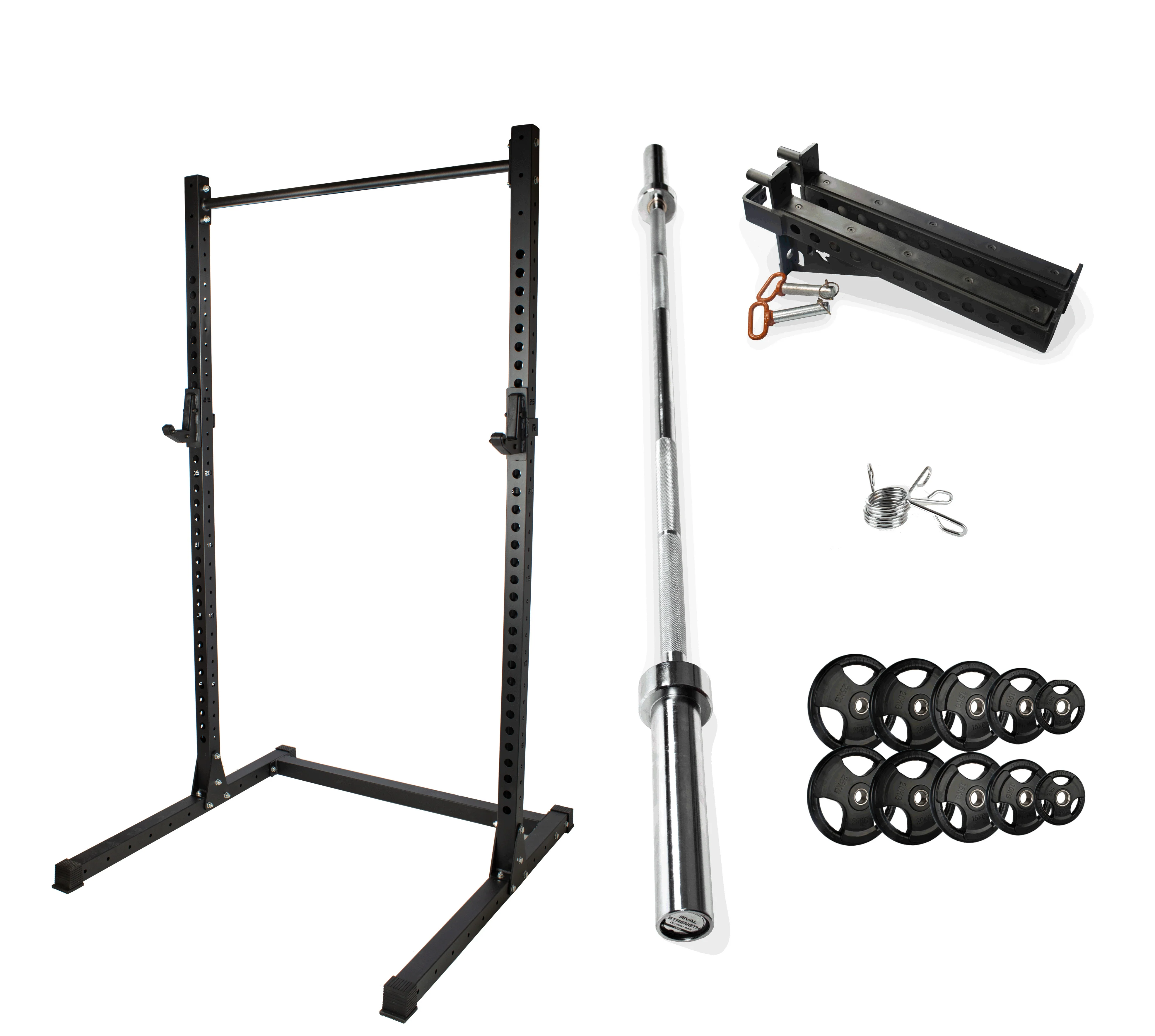 Rival J-2 Series Squat Rack with Spotter Arms, Barbell and Tri-Grip Plate Set Bundle - Image 15