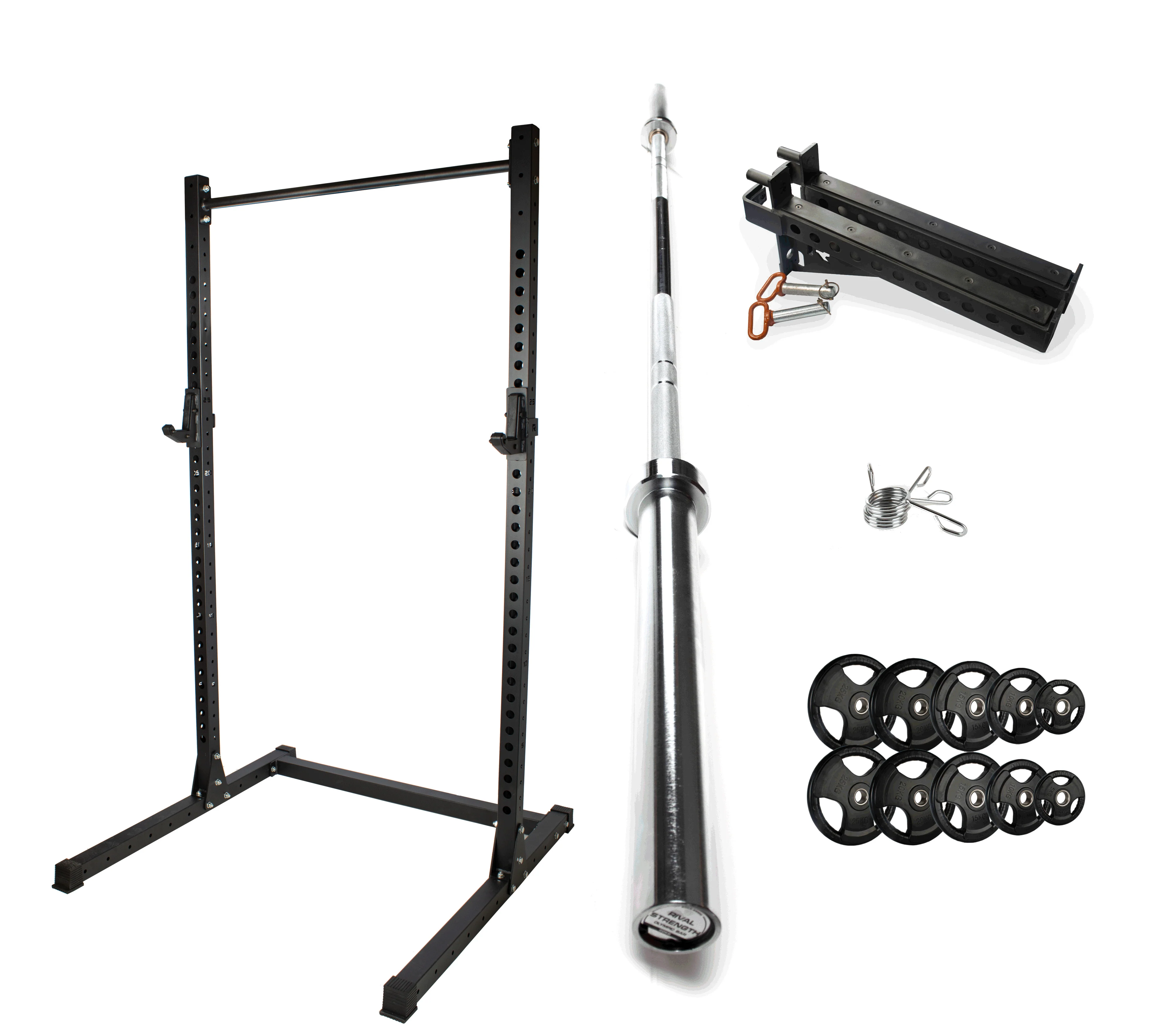 Rival J-2 Series Squat Rack with Spotter Arms, Barbell and Tri-Grip Plate Set Bundle - Image 16