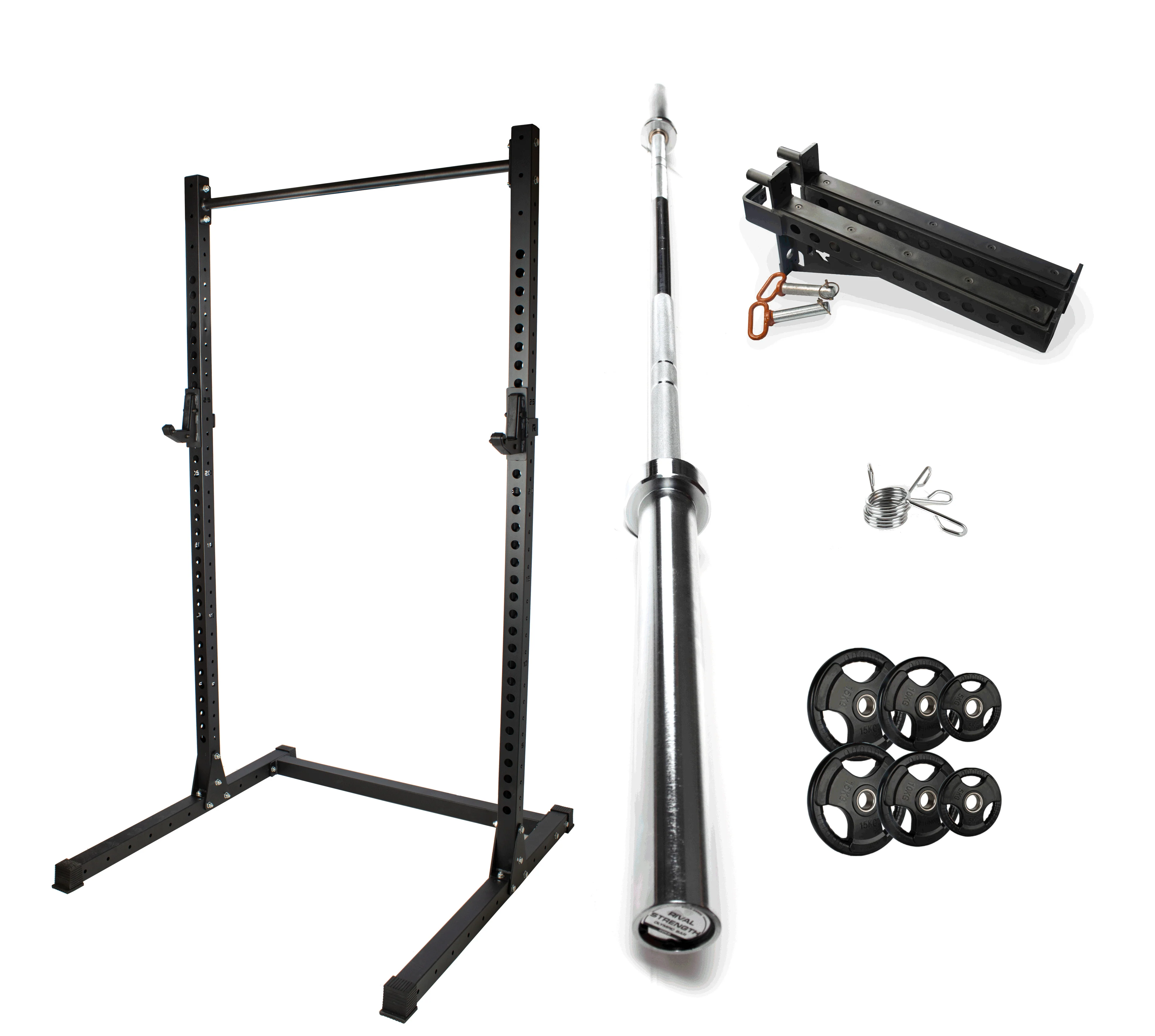 Rival J-2 Series Squat Rack with Spotter Arms, Barbell and Tri-Grip Plate Set Bundle - Image 17