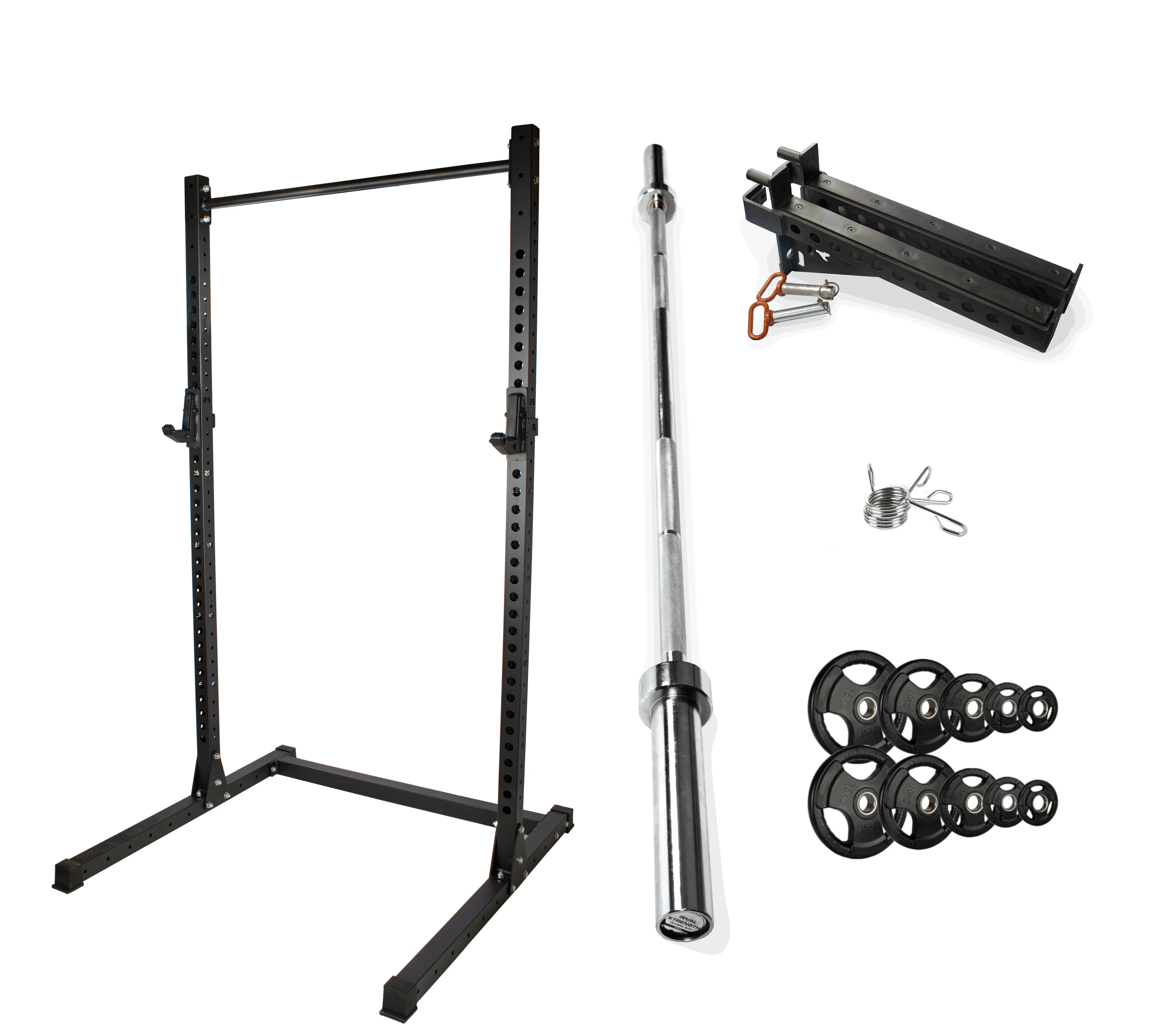 Rival J-2 Series Squat Rack with Spotter Arms, Barbell and Tri-Grip Plate Set Bundle - Image 18