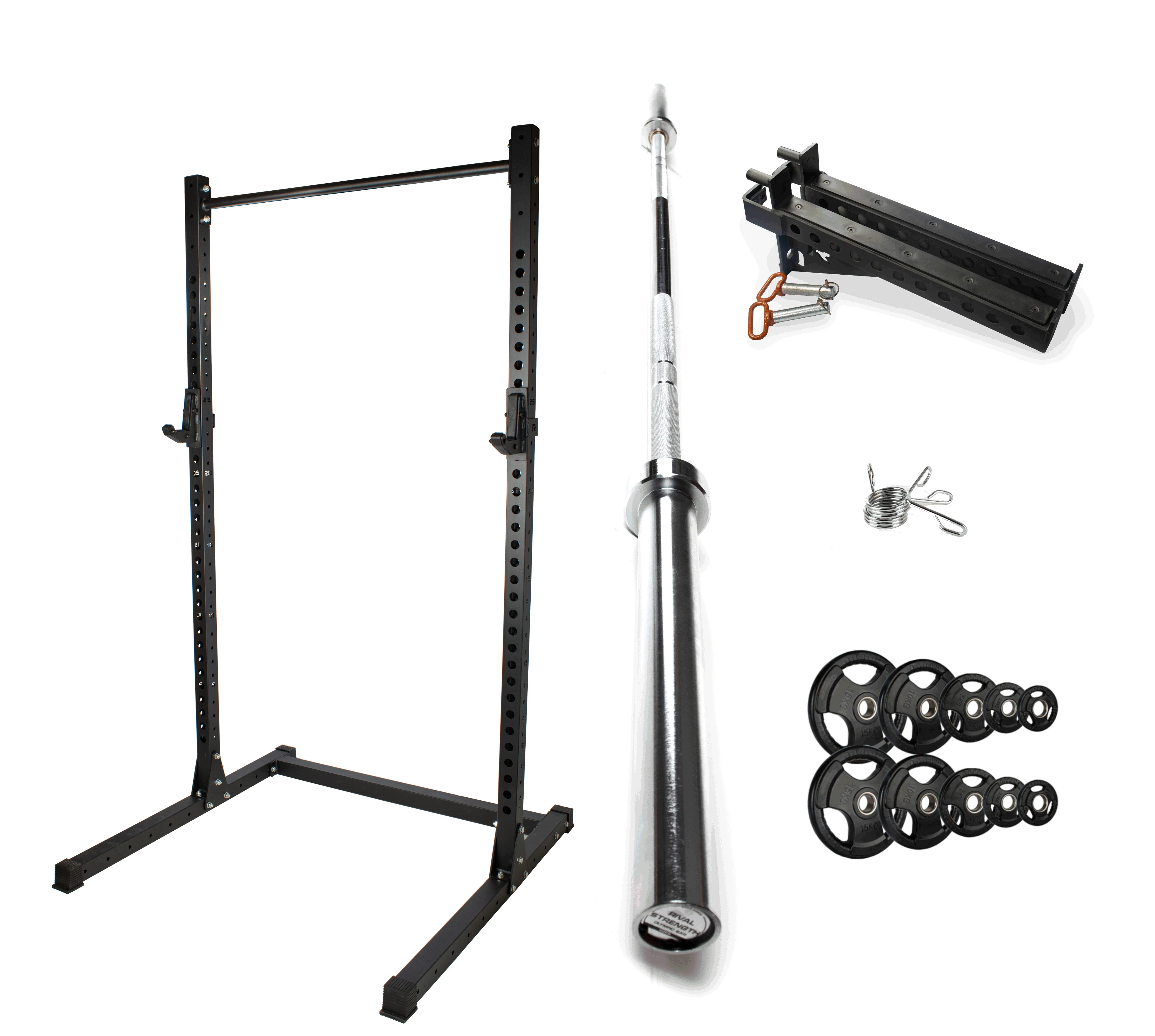 Rival J-2 Series Squat Rack with Spotter Arms, Barbell and Tri-Grip Plate Set Bundle - Image 19