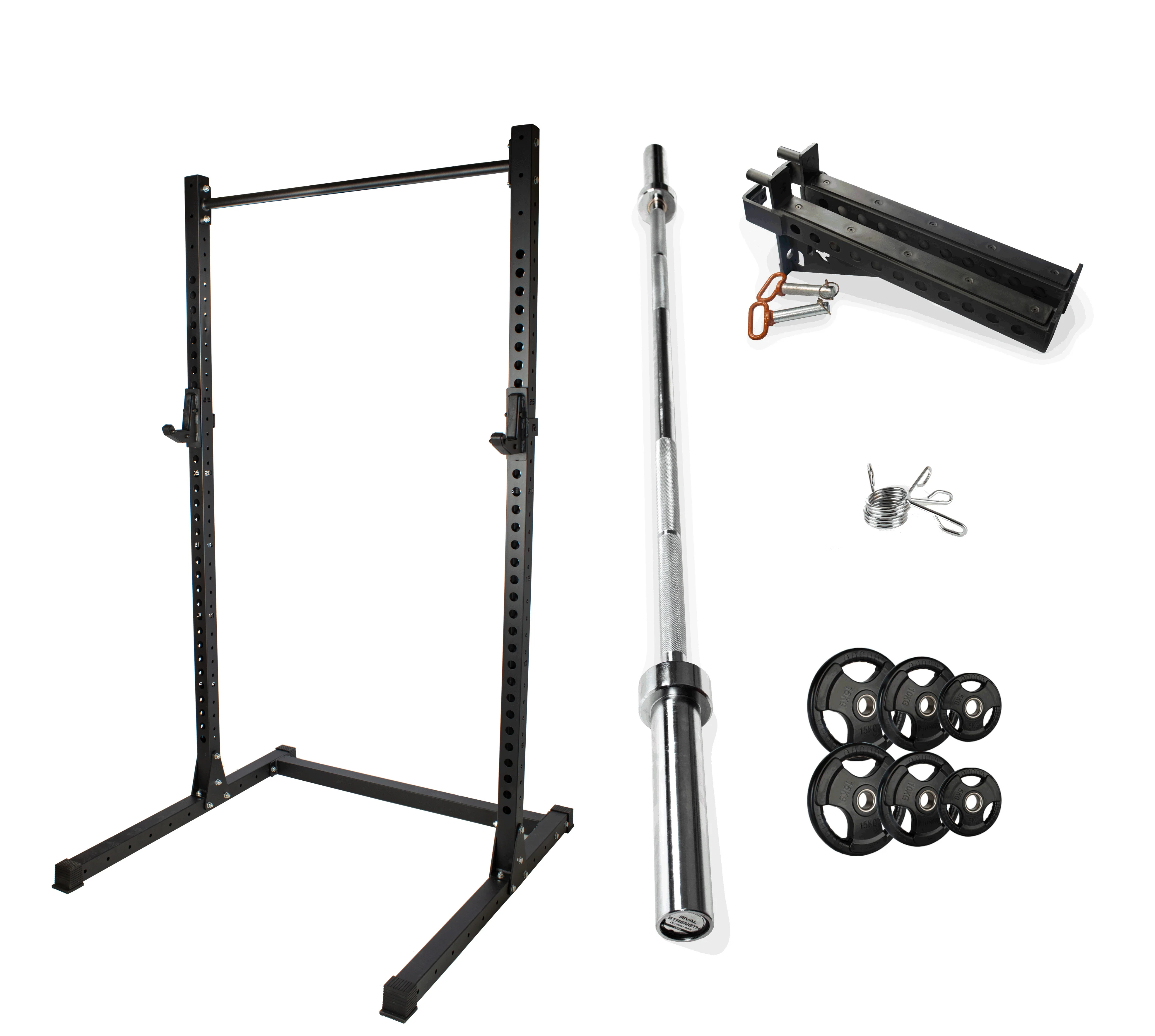 Rival J-2 Series Squat Rack with Spotter Arms, Barbell and Tri-Grip Plate Set Bundle - Image 20