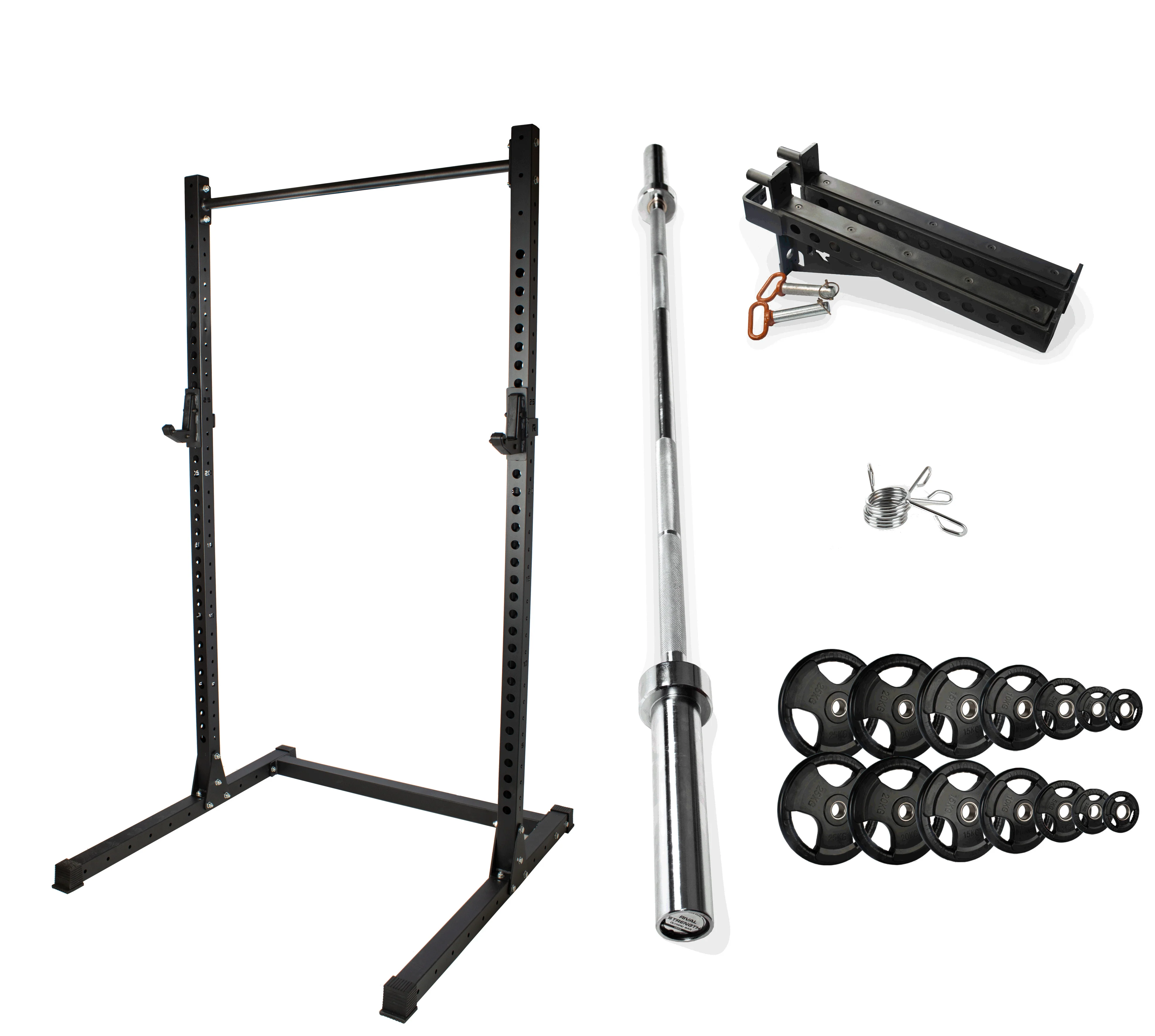 Rival J-2 Series Squat Rack with Spotter Arms, Barbell and Tri-Grip Plate Set Bundle - Image 9